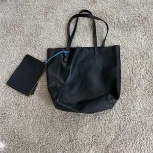 Black leather tote bag